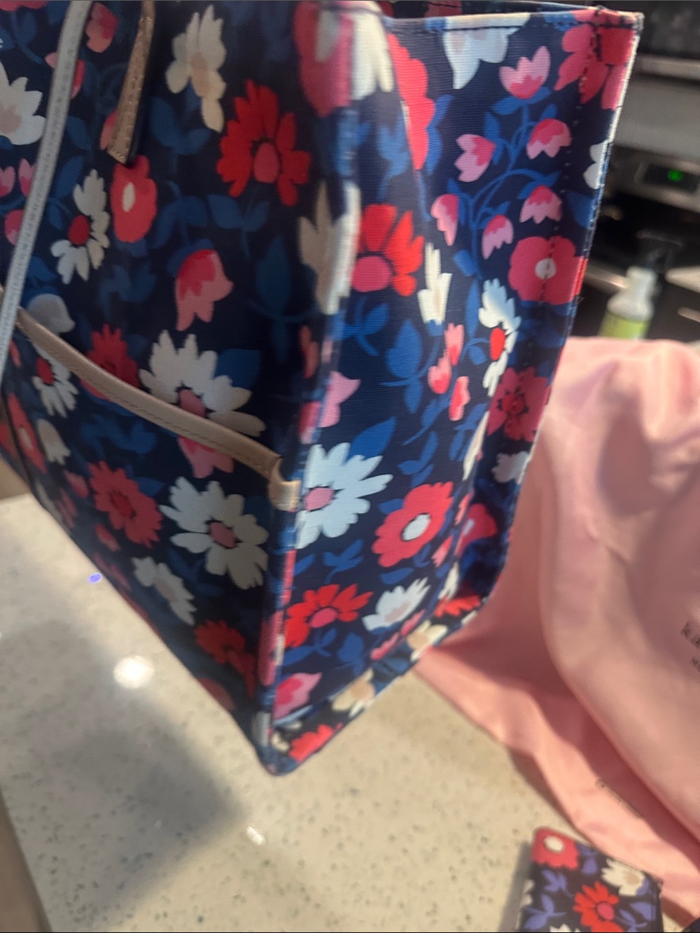 kate spade Navy Floral Tote,small Wallet, phone case, wristlet, dustbag - Picture 5 of 17